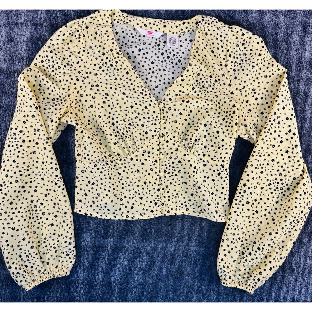 Womens Levi’s Yellow Floral Longsleeve Cropped Button Blouse XS
